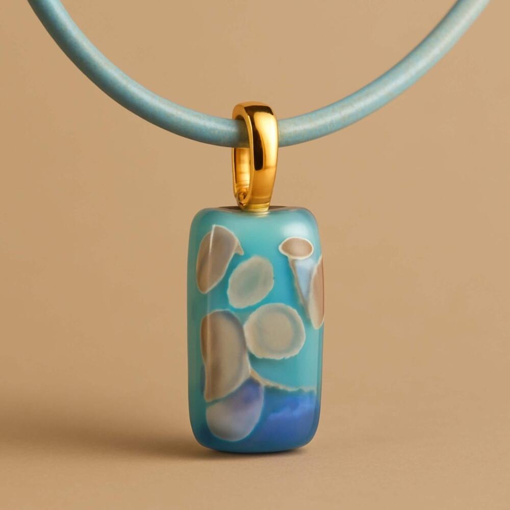 Aqua Teal Rectangular Pendant With Gold Accents O… - image 1
